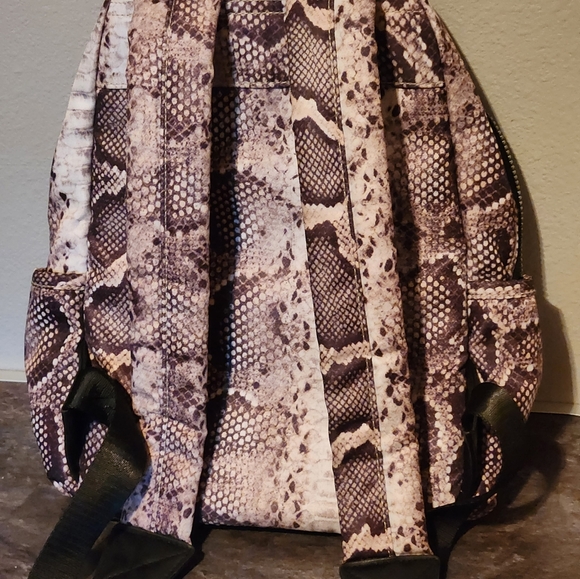 Anne Klein Sport Serena Lightweight Backpack Black/Tan Snakeskin Design - Picture 2 of 6